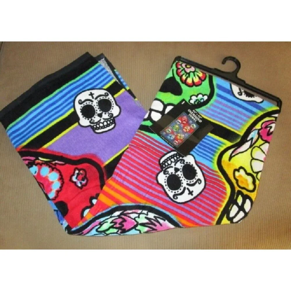 New Calavares Sugar Skulls Day of the Dead Beach Bath Pool Gift Towel Skull NIP
